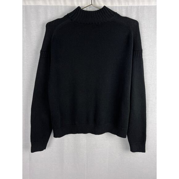 J. Crew Cotton Cashmere Patch Pocket Sweater Mock Neck Black Cozy Autumn Modern - Picture 2 of 4
